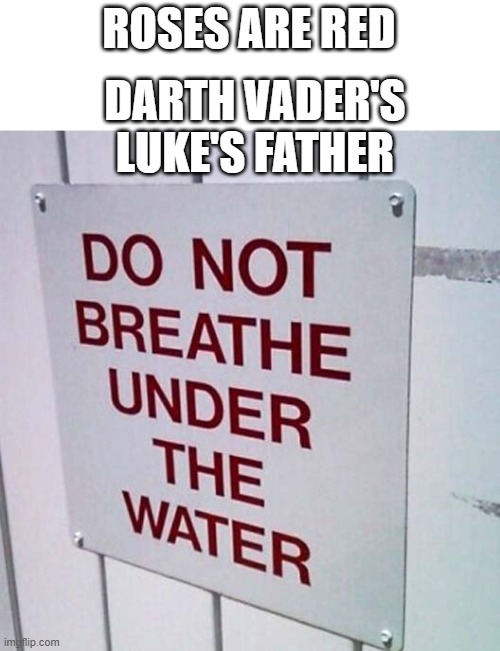 ROSES ARE RED; DARTH VADER'S LUKE'S FATHER | image tagged in roses are red | made w/ Imgflip meme maker