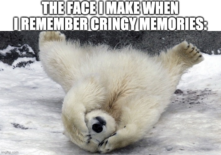 CRINGE | THE FACE I MAKE WHEN I REMEMBER CRINGY MEMORIES: | image tagged in cringe polar bear | made w/ Imgflip meme maker