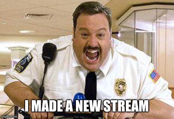 Mall Cop | I MADE A NEW STREAM | image tagged in mall cop | made w/ Imgflip meme maker