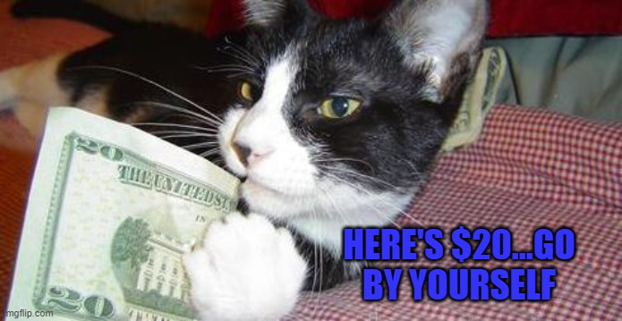 HERE'S $20...GO BY YOURSELF | made w/ Imgflip meme maker