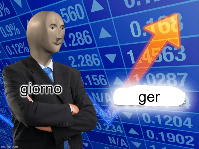 jojo | giorno; ger | image tagged in empty stonks | made w/ Imgflip meme maker