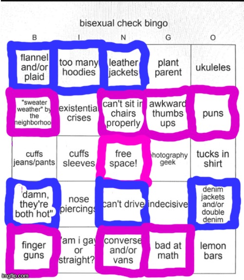 BINGO! | image tagged in lgbtq,bisexual,bingo | made w/ Imgflip meme maker