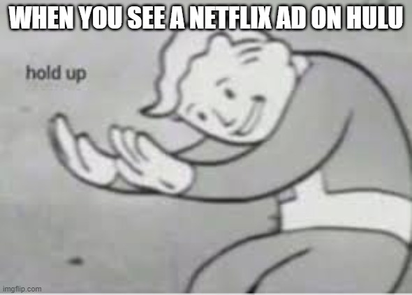 ?????? | WHEN YOU SEE A NETFLIX AD ON HULU | image tagged in hol up | made w/ Imgflip meme maker