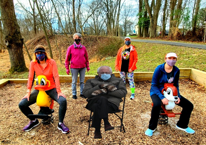 Having fun exercising with the ladies | image tagged in bernie sanders | made w/ Imgflip meme maker