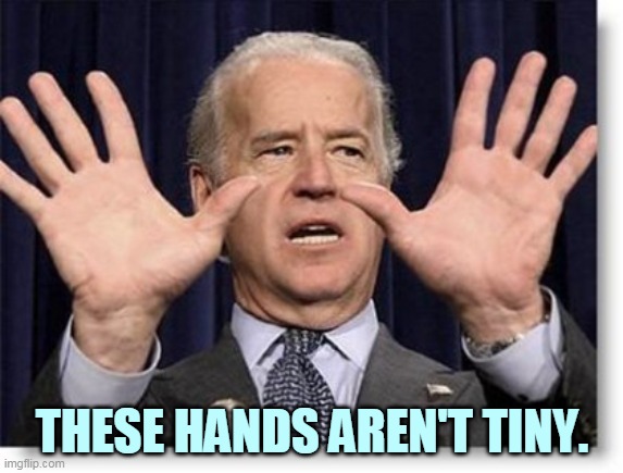 At least we've gotten rid of the tiny hands problem. | THESE HANDS AREN'T TINY. | image tagged in biden,big,hands | made w/ Imgflip meme maker