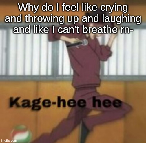 Help- | Why do I feel like crying and throwing up and laughing and like I can't breathe rn- | image tagged in kage-hee hee | made w/ Imgflip meme maker