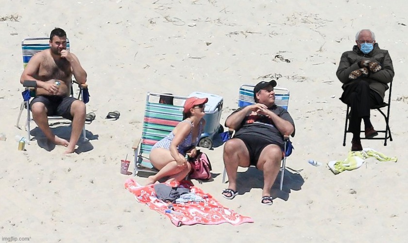 Isn't he hot?! | image tagged in christie beach,bernie sanders | made w/ Imgflip meme maker