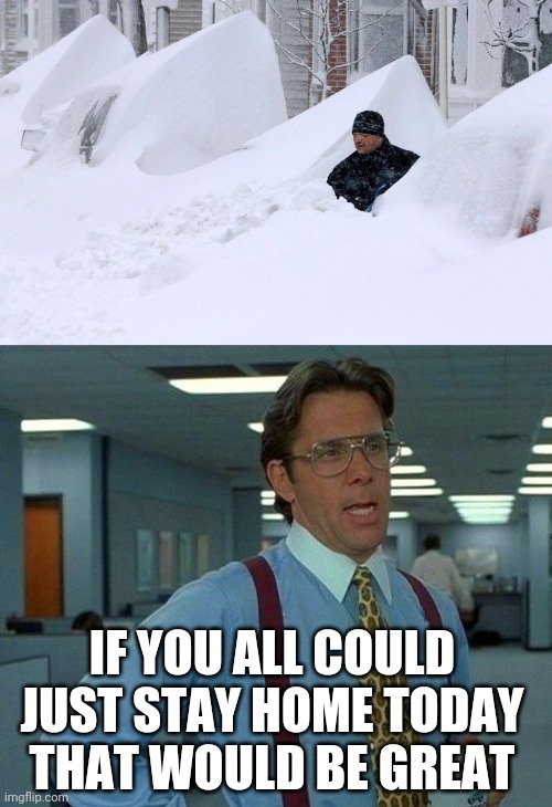 CAN'T EVEN GO ANYWHERE | IF YOU ALL COULD JUST STAY HOME TODAY THAT WOULD BE GREAT | image tagged in memes,that would be great,work,snow storm | made w/ Imgflip meme maker