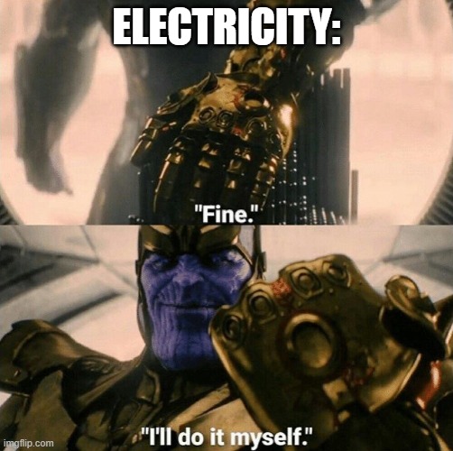 Fine I'll do it myself | ELECTRICITY: | image tagged in fine i'll do it myself | made w/ Imgflip meme maker