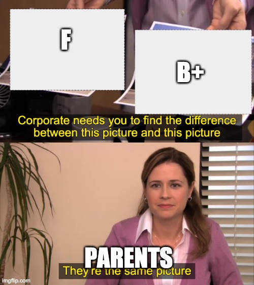 there the same picture | F; B+; PARENTS | image tagged in there the same picture | made w/ Imgflip meme maker