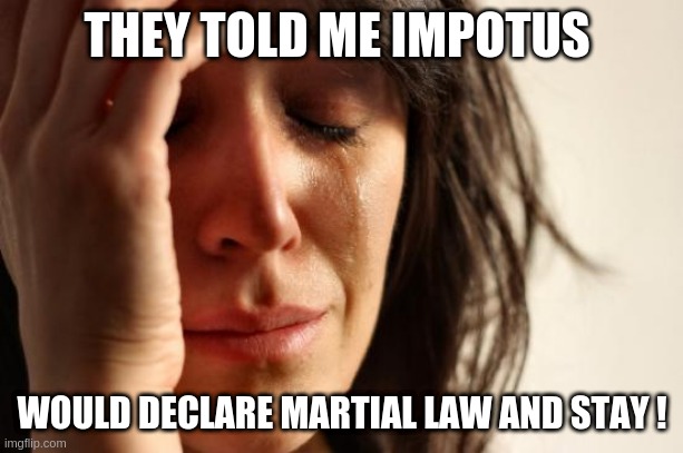 martial | THEY TOLD ME IMPOTUS; WOULD DECLARE MARTIAL LAW AND STAY ! | image tagged in memes | made w/ Imgflip meme maker