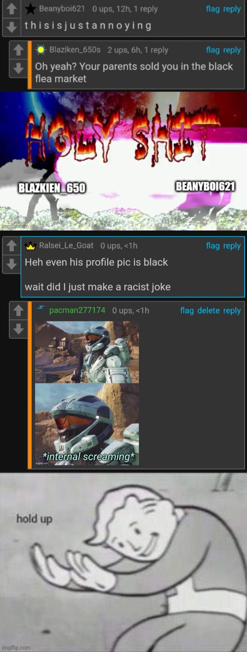 Now that just weird | image tagged in fallout hold up,racist,black,joke,weird,imgflip user | made w/ Imgflip meme maker