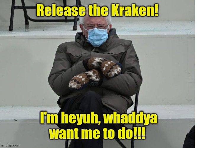 Release the Kraken |  Release the Kraken! I'm heyuh, whaddya want me to do!!! | image tagged in bernie | made w/ Imgflip meme maker