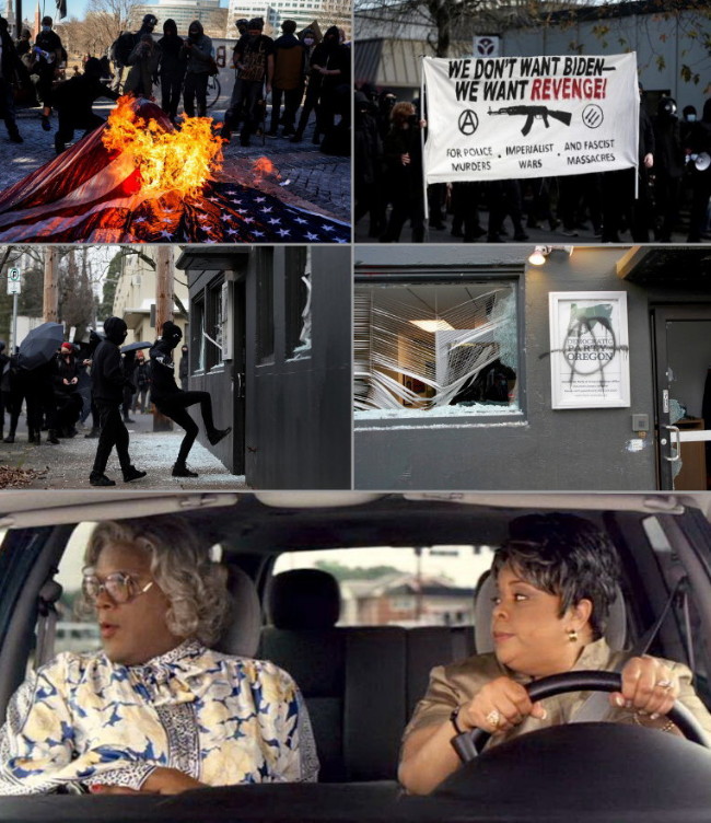 Madea and Cora see Antifa in action Blank Meme Template