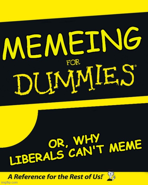 For Dummies | MEMEING OR, WHY LIBERALS CAN'T MEME | image tagged in for dummies | made w/ Imgflip meme maker