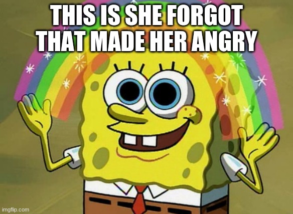 Imagination Spongebob Meme | THIS IS SHE FORGOT THAT MADE HER ANGRY | image tagged in memes,imagination spongebob | made w/ Imgflip meme maker