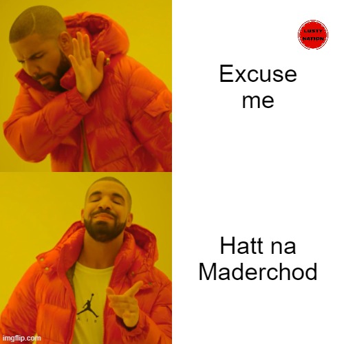 Drake Hotline Bling | Excuse
me; Hatt na Maderchod | image tagged in memes,drake hotline bling | made w/ Imgflip meme maker