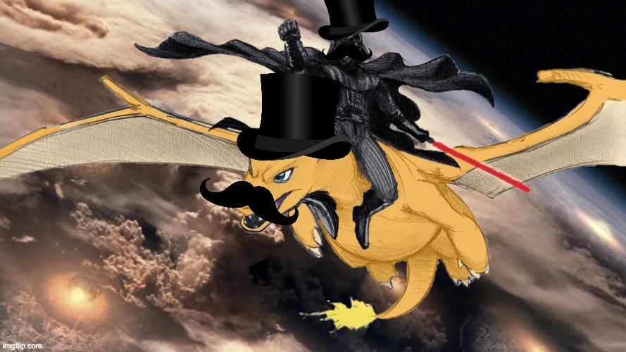 Whoever asked for Charizard gets a free bonus (request #5) | image tagged in darth vader riding charizard | made w/ Imgflip meme maker