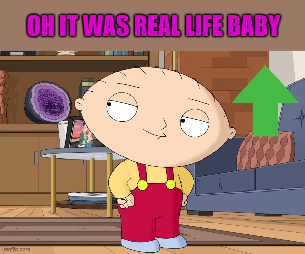 family guy | OH IT WAS REAL LIFE BABY | image tagged in family guy | made w/ Imgflip meme maker