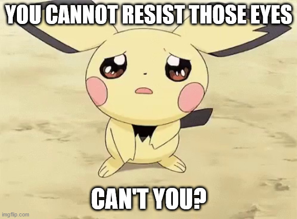 Would any of you ignore this even tho it is harmless? | YOU CANNOT RESIST THOSE EYES; CAN'T YOU? | image tagged in sad pichu | made w/ Imgflip meme maker
