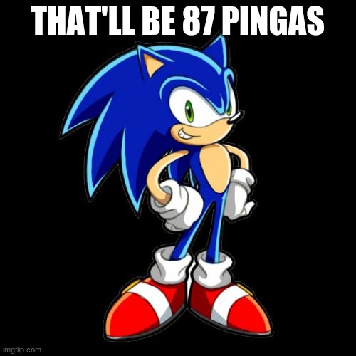 You're Too Slow Sonic Meme | THAT'LL BE 87 PINGAS | image tagged in memes,you're too slow sonic | made w/ Imgflip meme maker
