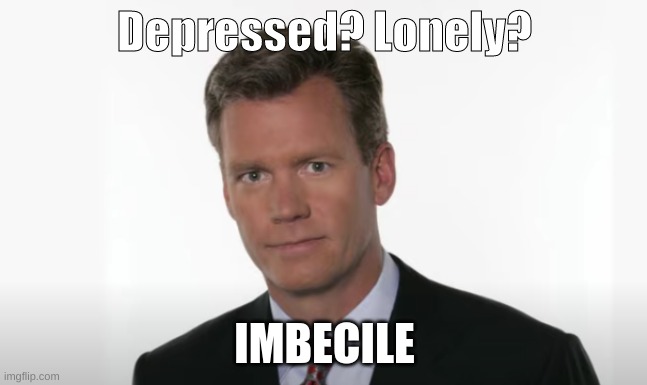 Depressed? Lonely? IMBECILE | image tagged in memes,dank memes,funny memes,fun,funny | made w/ Imgflip meme maker