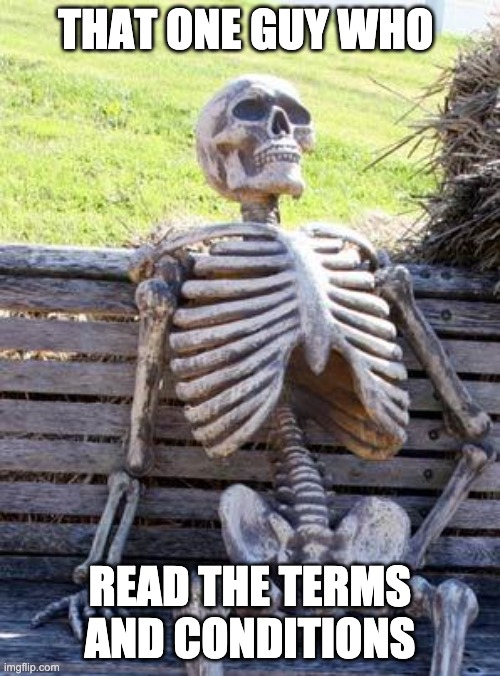 Waiting Skeleton | THAT ONE GUY WHO; READ THE TERMS AND CONDITIONS | image tagged in memes,waiting skeleton | made w/ Imgflip meme maker