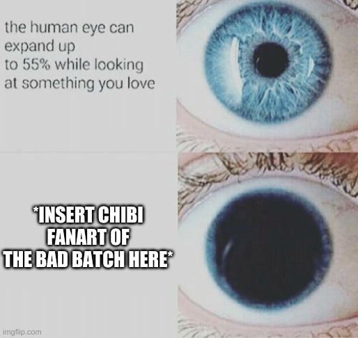 It's true tho | *INSERT CHIBI FANART OF THE BAD BATCH HERE* | image tagged in eye pupil expand,clone wars | made w/ Imgflip meme maker