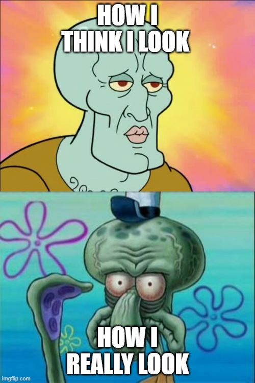 Squidward Meme | HOW I THINK I LOOK; HOW I REALLY LOOK | image tagged in memes,squidward | made w/ Imgflip meme maker
