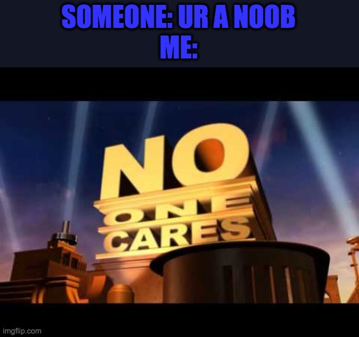 no one cares | SOMEONE: UR A NOOB
ME: | image tagged in no one cares | made w/ Imgflip meme maker