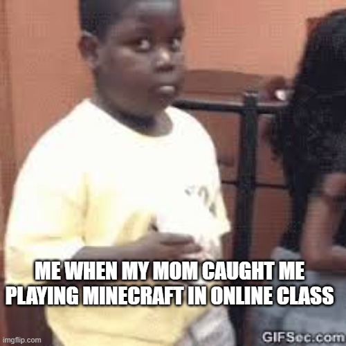 yeah dont switch windows kids | ME WHEN MY MOM CAUGHT ME PLAYING MINECRAFT IN ONLINE CLASS | image tagged in terio,minecraft,meme | made w/ Imgflip meme maker