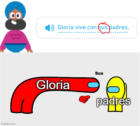 Gloria lives with their parents | Gloria; padres | image tagged in among us sus | made w/ Imgflip meme maker