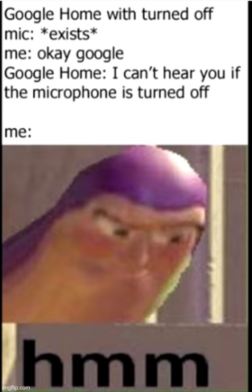Kinda sus | image tagged in google home,hmm,mic off | made w/ Imgflip meme maker