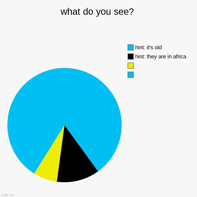 what do you see? |  ,  , hint: they are in africa, hint: it's old | image tagged in charts,pie charts | made w/ Imgflip chart maker