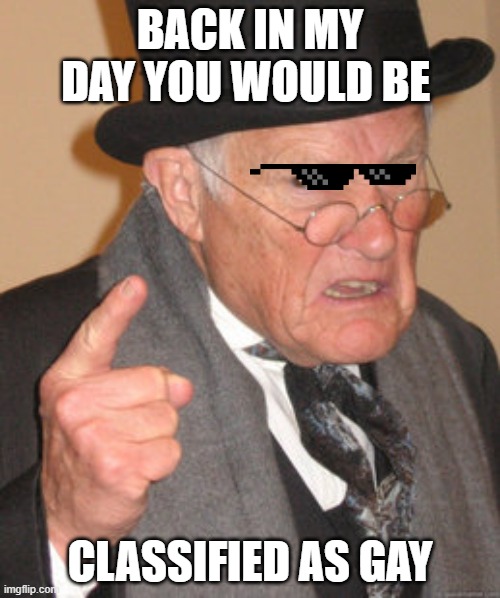 LOL | BACK IN MY DAY YOU WOULD BE; CLASSIFIED AS GAY | image tagged in memes,back in my day | made w/ Imgflip meme maker