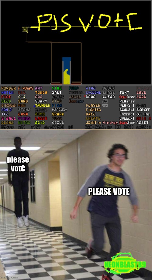 please votc vs please vote | please votC; PLEASE VOTE | image tagged in floating boy chasing running boy | made w/ Imgflip meme maker