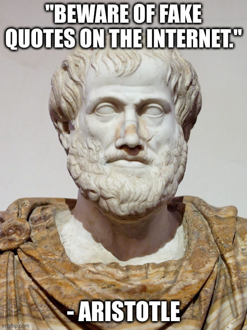 aristotle | "BEWARE OF FAKE QUOTES ON THE INTERNET."; - ARISTOTLE | image tagged in aristotle | made w/ Imgflip meme maker