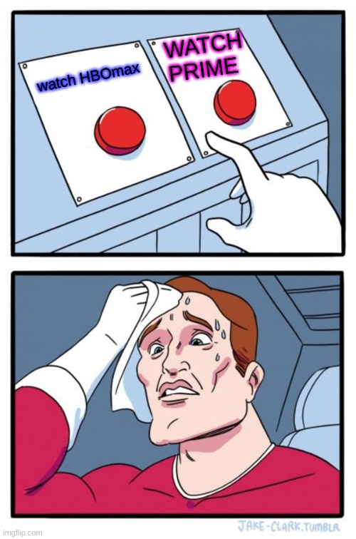 Two Buttons Meme | WATCH PRIME; watch HBOmax | image tagged in memes,two buttons | made w/ Imgflip meme maker