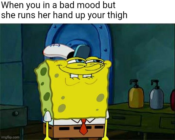 Don't You Squidward | When you in a bad mood but she runs her hand up your thigh | image tagged in memes,don't you squidward,when she,spongebob | made w/ Imgflip meme maker