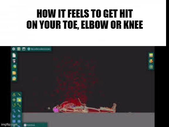 it hurts | HOW IT FEELS TO GET HIT ON YOUR TOE, ELBOW OR KNEE | image tagged in injuries | made w/ Imgflip meme maker