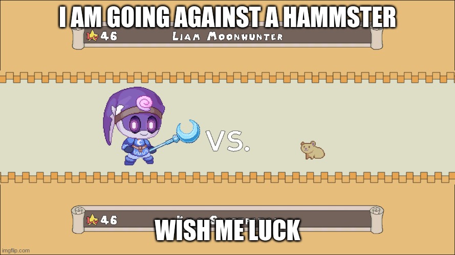 A HAMSTER!?!? | I AM GOING AGAINST A HAMMSTER; WISH ME LUCK | image tagged in hamster | made w/ Imgflip meme maker