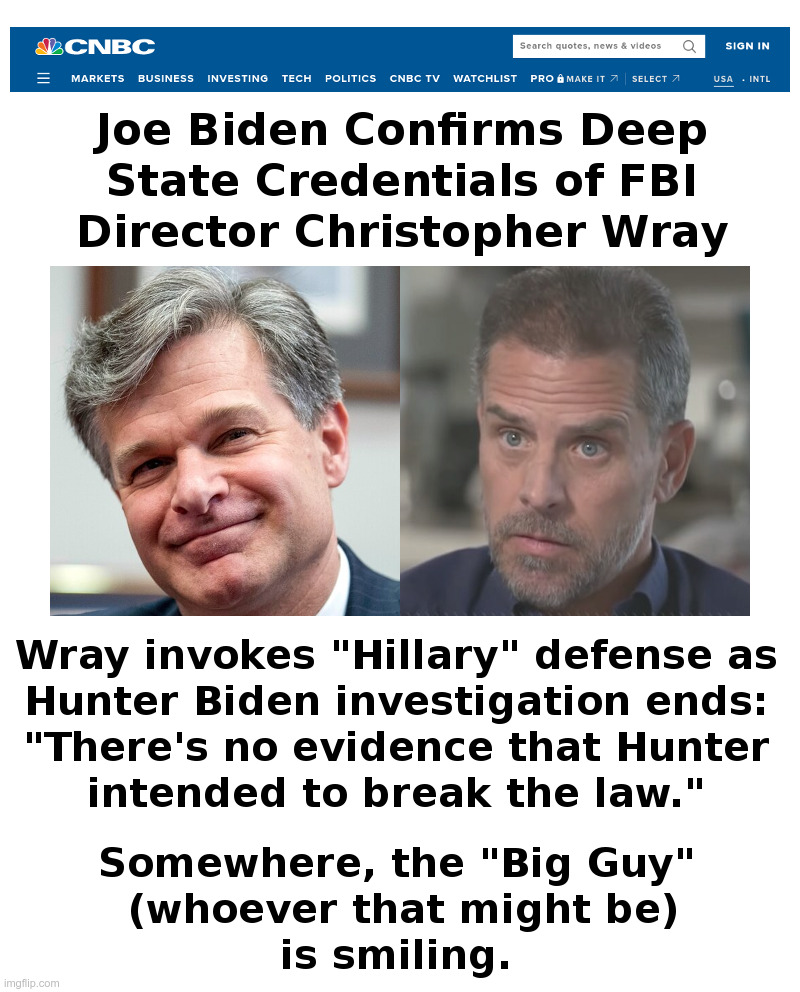 Joe Biden Confirms Deep State Credentials of FBI Director Wray | image tagged in joe biden,hunter biden,made in china,laptop,christopher wray,hillary clinton | made w/ Imgflip meme maker