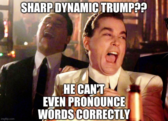 Good Fellas Hilarious Meme | SHARP DYNAMIC TRUMP?? HE CAN'T EVEN PRONOUNCE WORDS CORRECTLY | image tagged in memes,good fellas hilarious | made w/ Imgflip meme maker