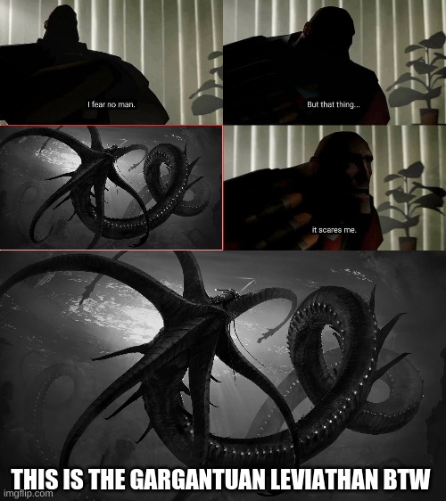 THIS IS THE GARGANTUAN LEVIATHAN BTW | image tagged in tf2 heavy i fear no man | made w/ Imgflip meme maker