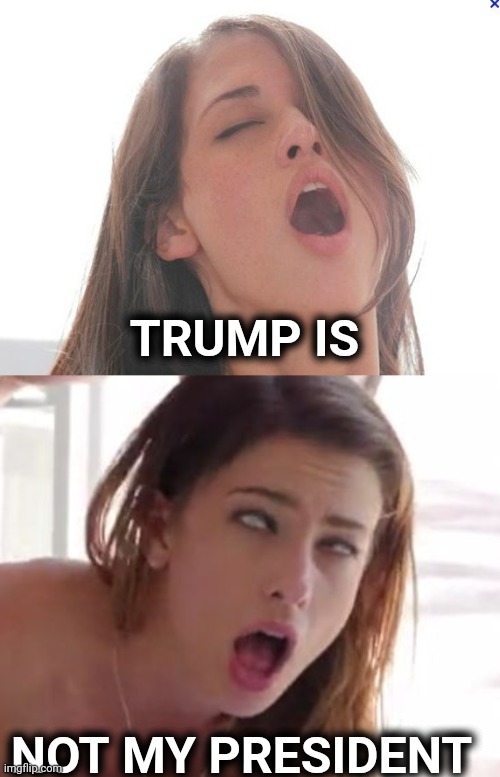 TRUMP IS NOT MY PRESIDENT | image tagged in orgasm | made w/ Imgflip meme maker