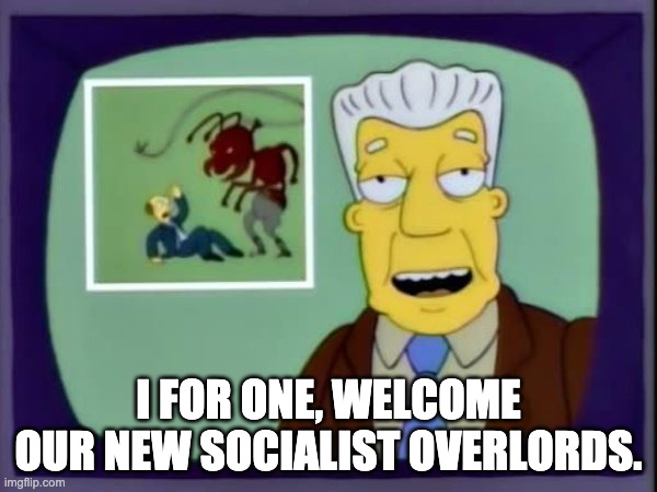 I For One Welcome Our New Insect Overlords | I FOR ONE, WELCOME OUR NEW SOCIALIST OVERLORDS. | image tagged in i for one welcome our new insect overlords | made w/ Imgflip meme maker