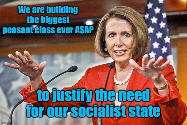 Nancy Pelosi is crazy | We are building the biggest peasant class ever ASAP to justify the need for our socialist state | image tagged in nancy pelosi is crazy | made w/ Imgflip meme maker