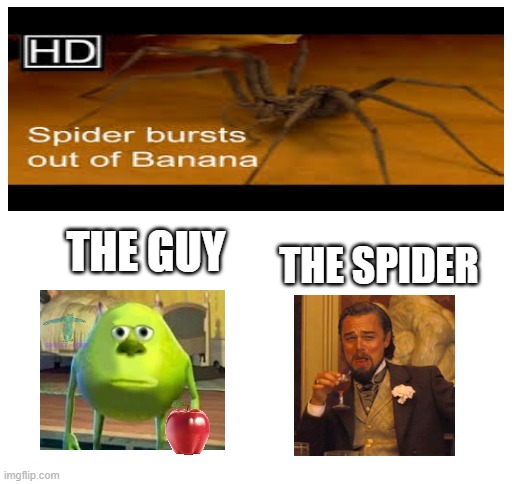 The giant enemy spider | THE SPIDER; THE GUY | image tagged in blank white template | made w/ Imgflip meme maker
