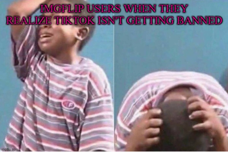 Sad but true | IMGFLIP USERS WHEN THEY REALIZE TIKTOK ISN'T GETTING BANNED | image tagged in crying kid,tiktok,tiktok sucks | made w/ Imgflip meme maker