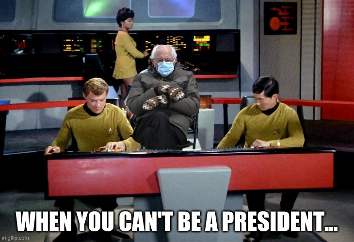 bernie with mittons | WHEN YOU CAN'T BE A PRESIDENT... | image tagged in bernie,mittins,star trek | made w/ Imgflip meme maker